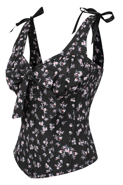 Black Darnisha Floral Digital Printed Overbust Corset