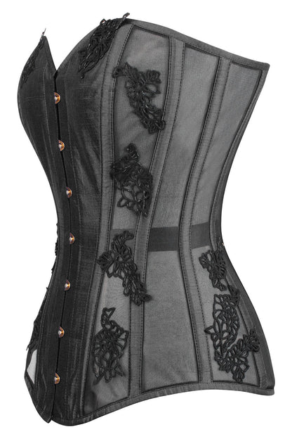 Charcoal Valerie Overbust Corset with Black Lace and Mesh Panels
