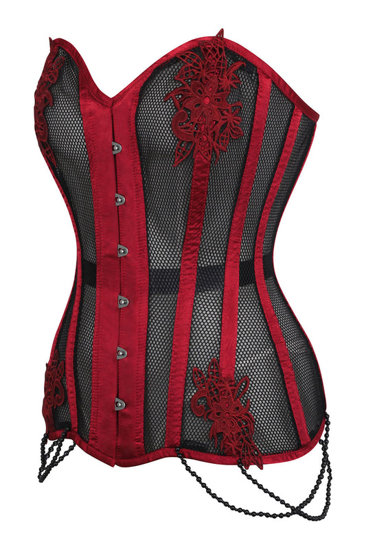 Burgundy Black Mesh Lace Applique Latonia Overbust Corset
