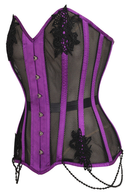Latonia Purple with Black Mesh and Lace Applique Overbust Corset