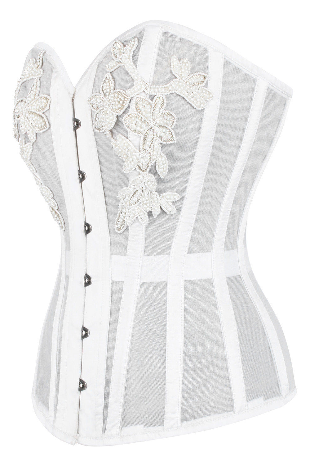 Laquita White Mesh with Lace Applique Overbust Corset