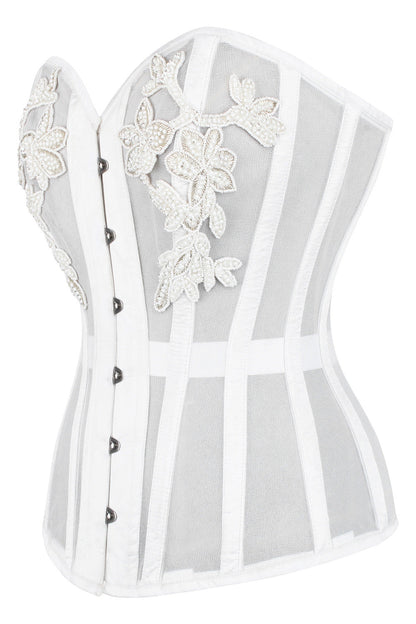 Laquita White Mesh with Lace Applique Overbust Corset