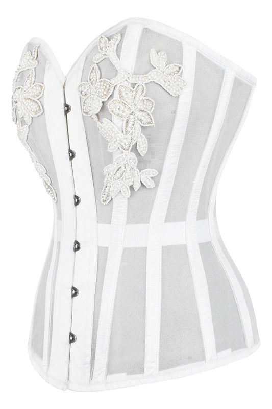 Laquita White Mesh with Lace Applique Overbust Corset