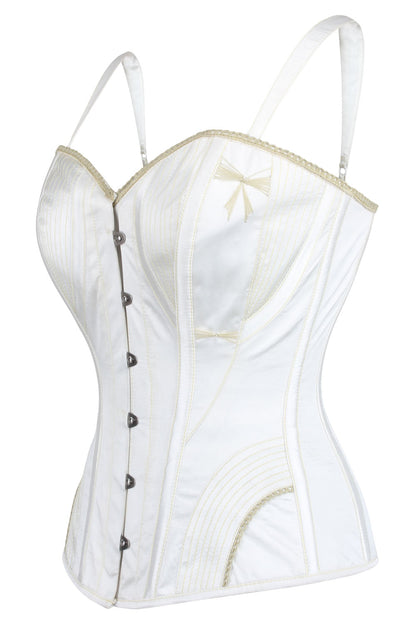 White Pearline Embroidered Overbust Corset with Shoulder Straps