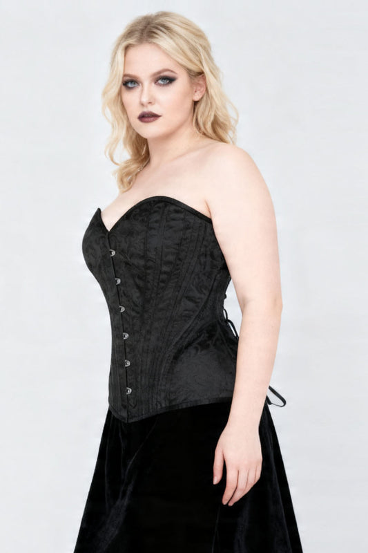 Novalee Black Brocade Overbust Steel Boned Corset