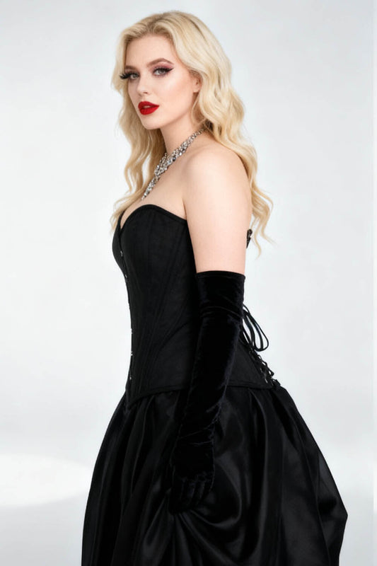 Midnight Black Novalee Overbust Cotton Steel Boned Corset