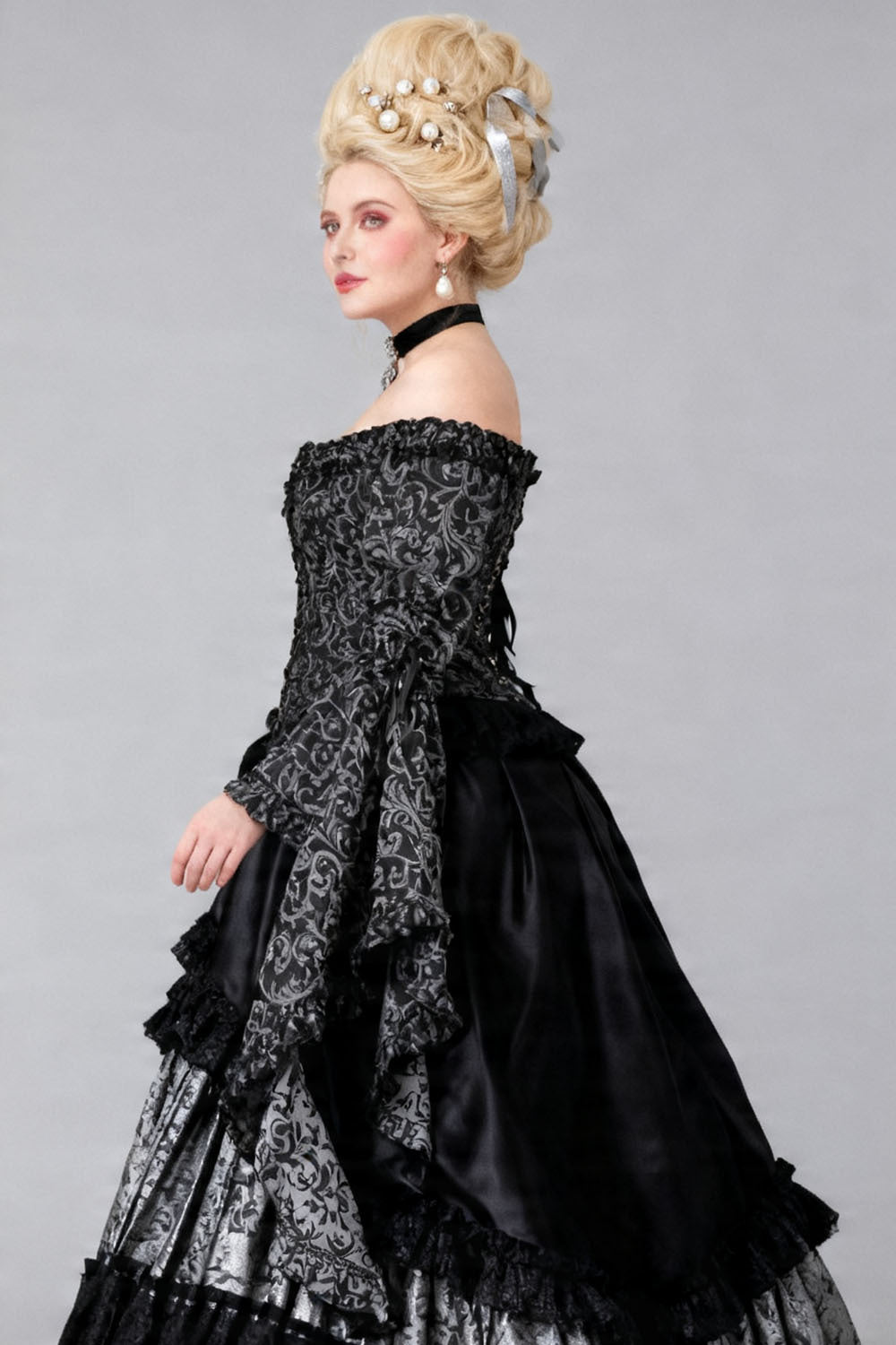 Silver Yumiko Rococo Overbust Off Shoulder Corset