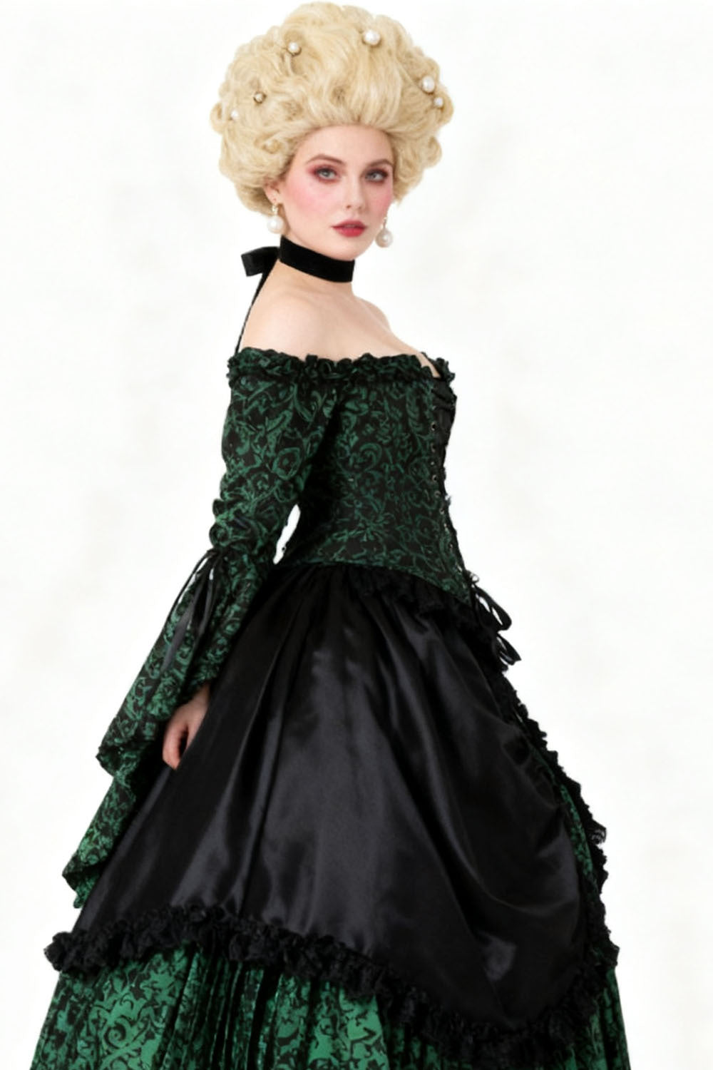 Emerald Black Yumiko Rococo Overbust Off Shoulder Corset