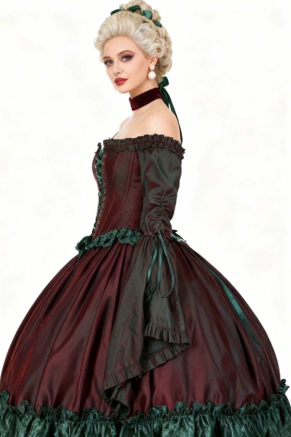 Burgundy Emerald Yumiko Rococo Overbust Off Shoulder Corset