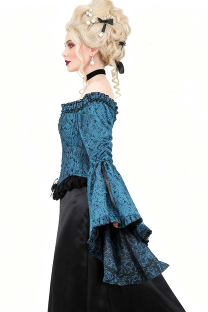 Midnight Turquoise Yumiko Overbust Corset with Bell Sleeves
