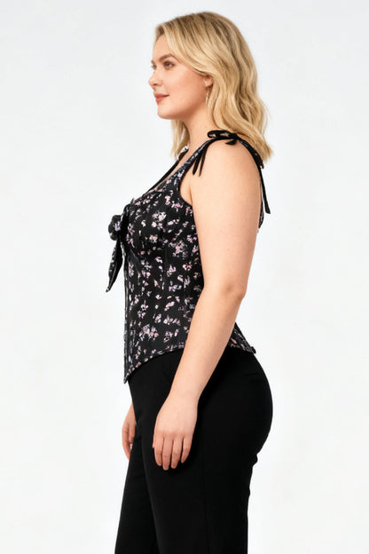 Black Darnisha Floral Digital Printed Overbust Corset