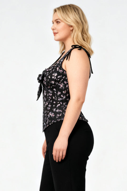 Black Darnisha Floral Digital Printed Overbust Corset