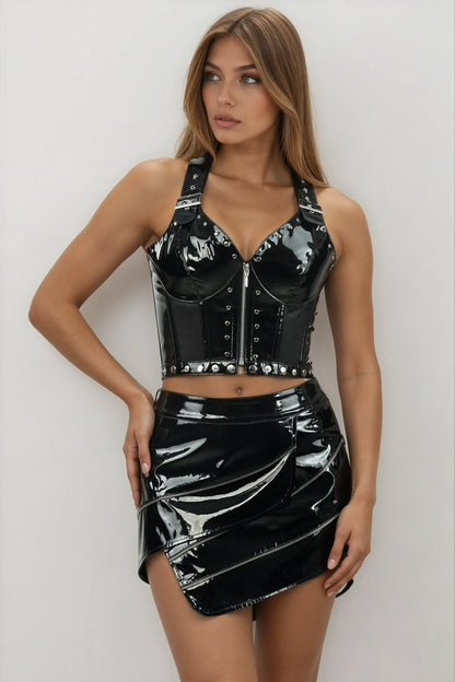 Kimberlie Black PVC Corset Top & Skirt Co-ord Set