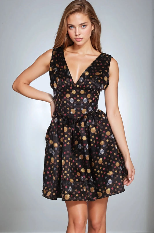 Ethyl Metallic Polka Dots Corset Dress