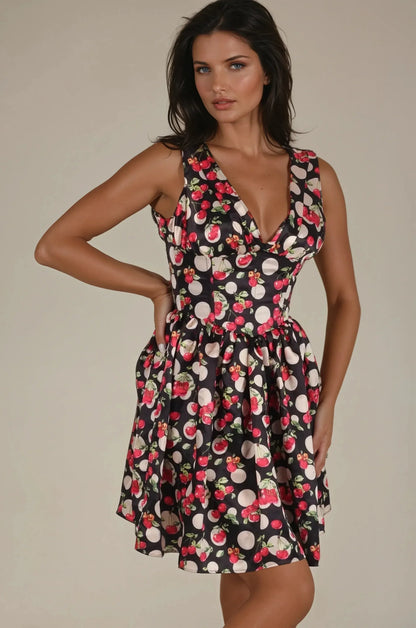 Deondra Polka Dots & Cherries Corset Dress