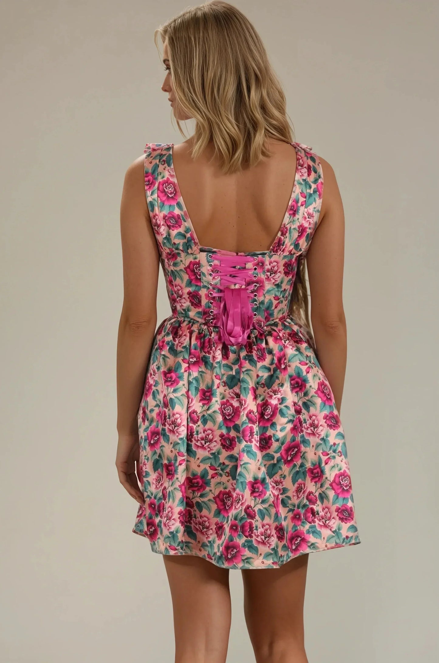 Bevelyn Magenta & Emerald Floral Corset Dress