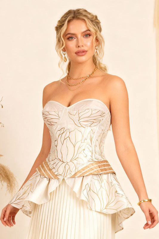 Janet Ivory Botanical Print Peplum Corset