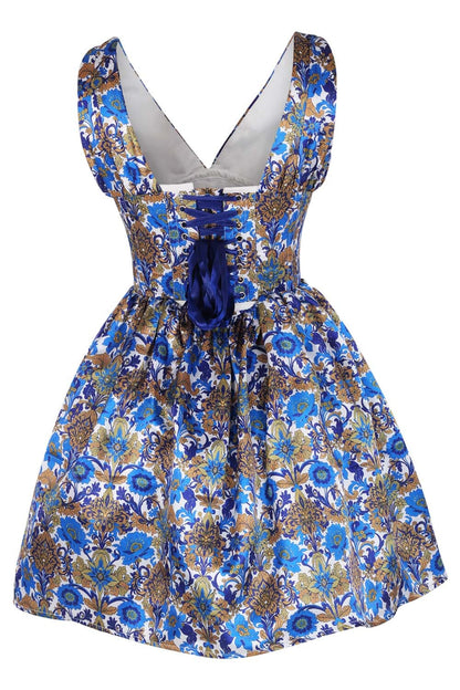 Lakicia Blue & Gold Floral Corset Dress