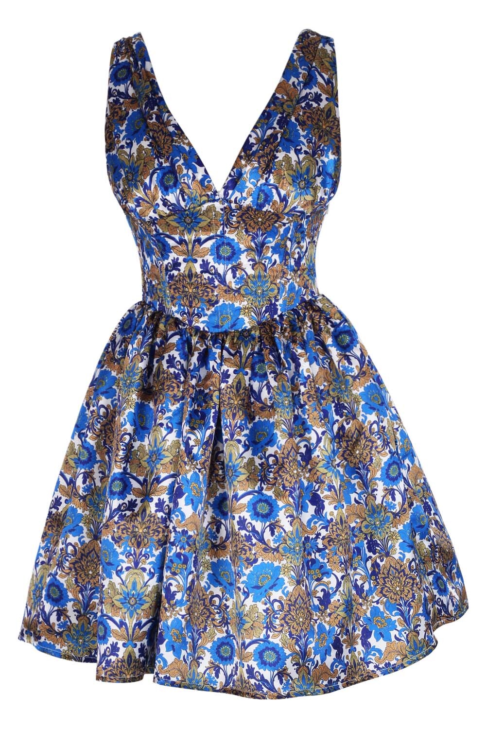 Lakicia Blue & Gold Floral Corset Dress