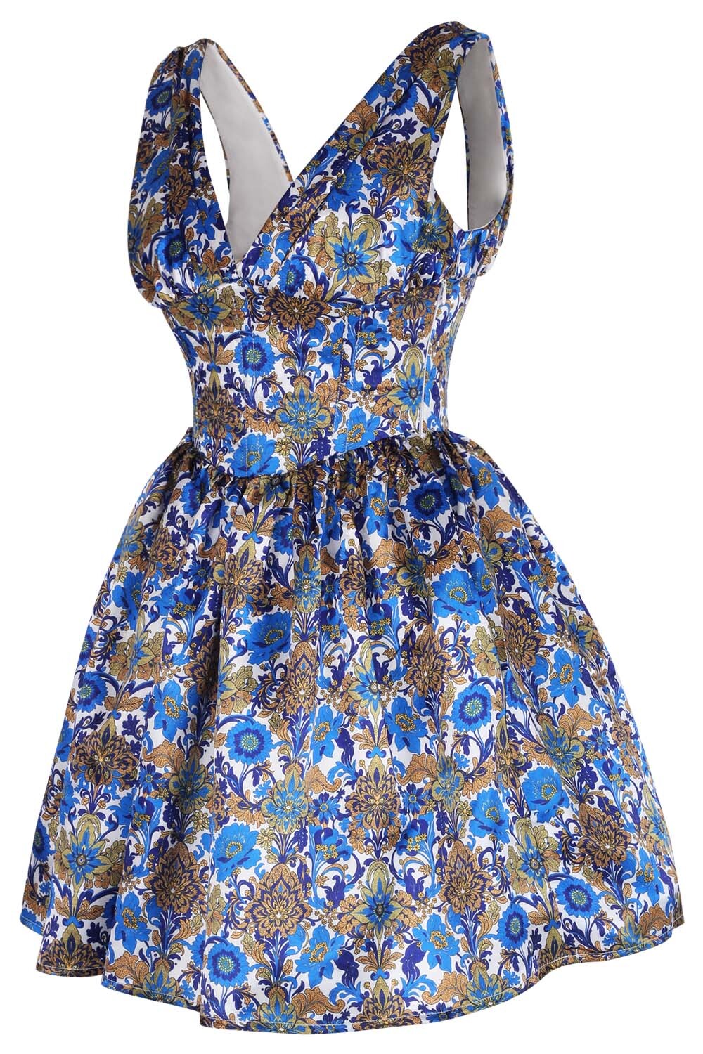 Lakicia Blue & Gold Floral Corset Dress