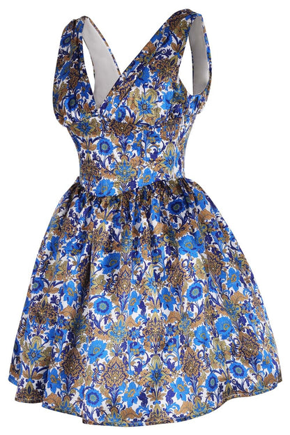 Lakicia Blue & Gold Floral Corset Dress