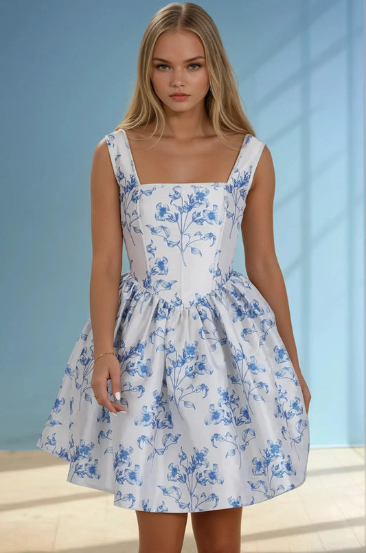 Sherle Blue Floral Corset Dress