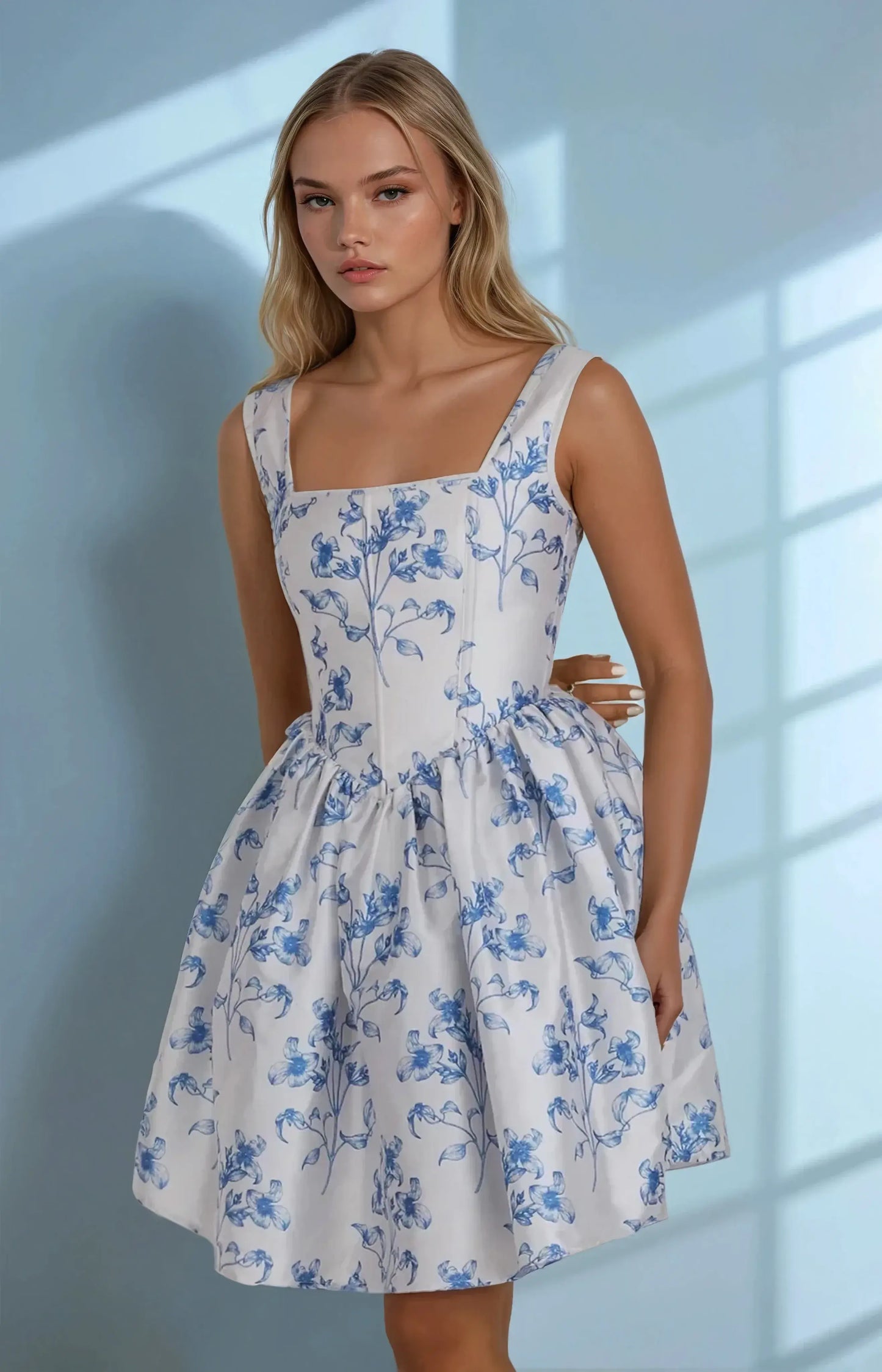 Sherle Blue Floral Corset Dress
