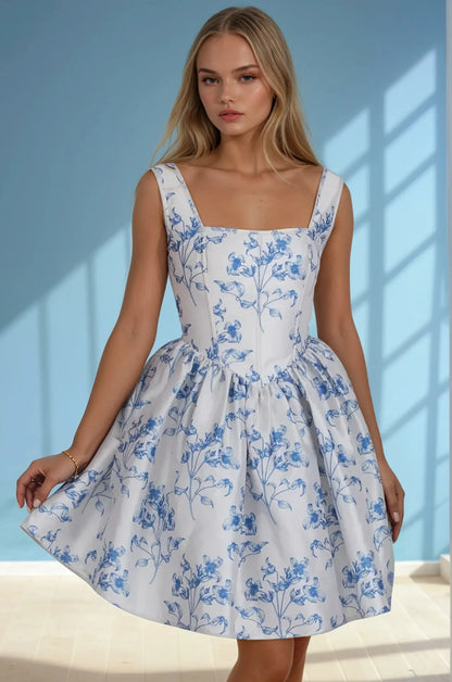 Sherle Blue Floral Corset Dress