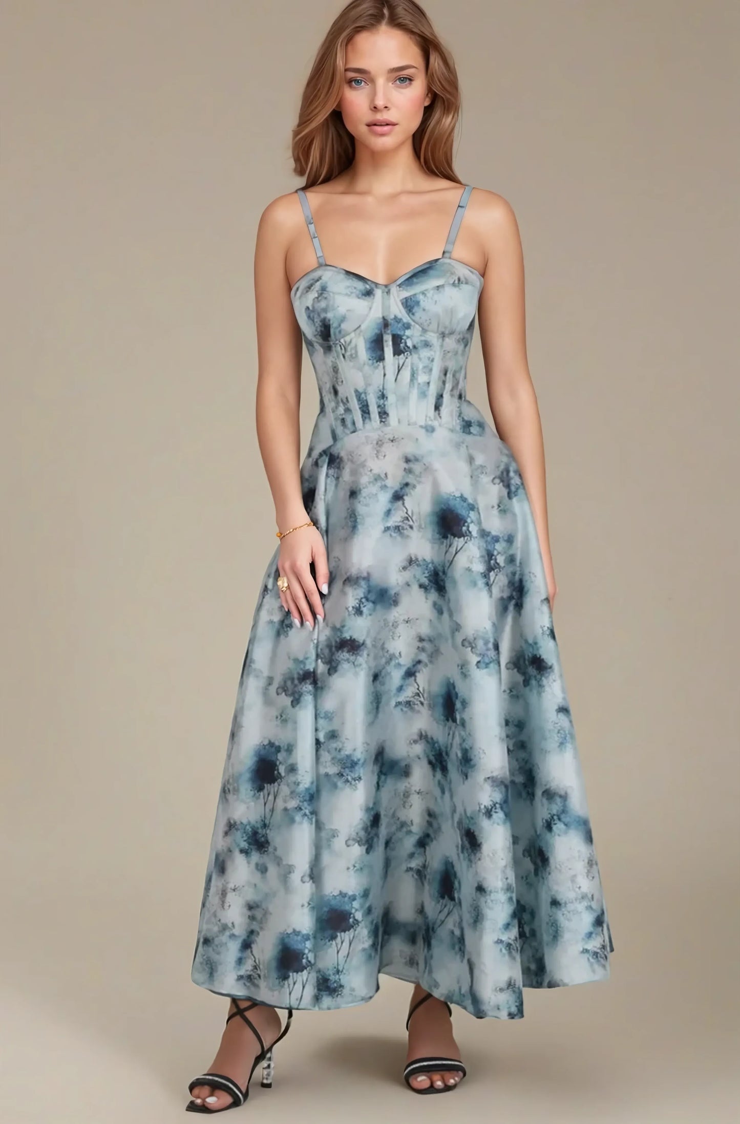 Cidney Blue Mist Floral Corset Dress