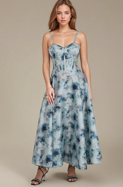 Cidney Blue Mist Floral Corset Dress