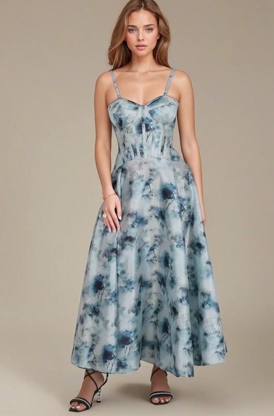Cidney Blue Mist Floral Corset Dress
