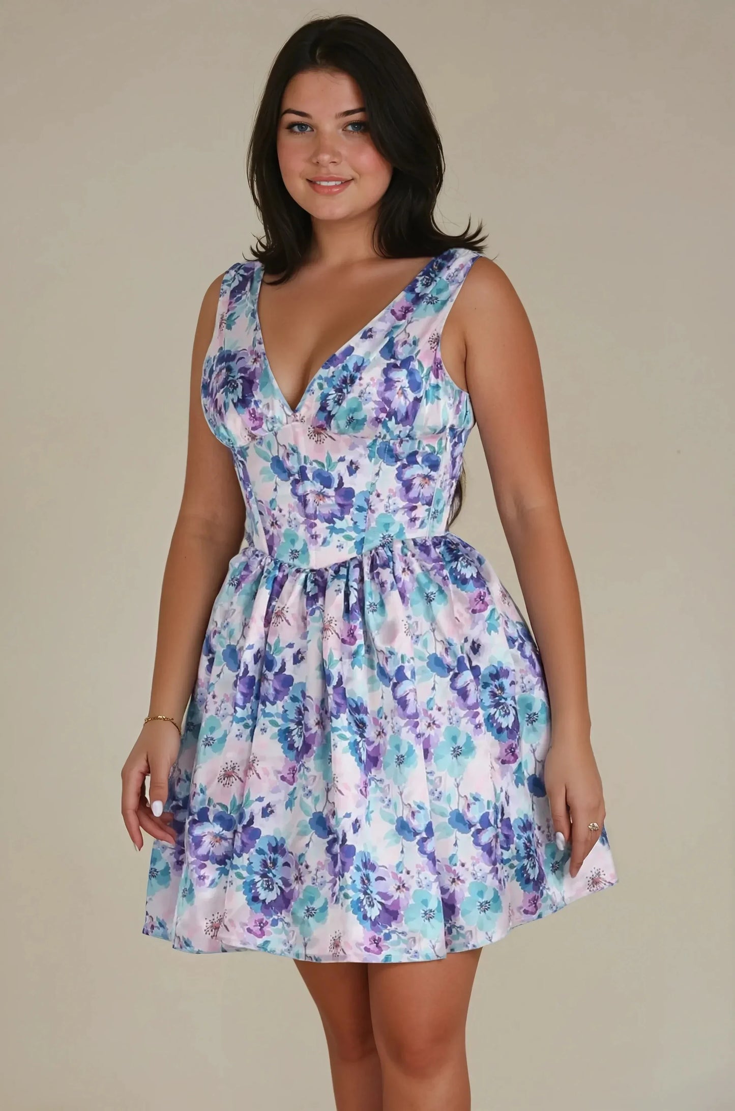 Ansleigh Jewel Toned Floral Corset Dress