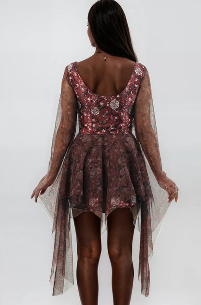Deanne Wine Base Rose Floral Dress