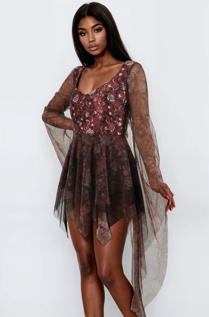 Deanne Wine Base Rose Floral Dress