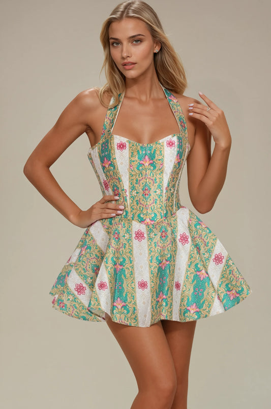 Ziva Pink Floral Medallions Corset Dress