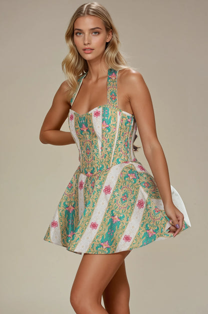 Ziva Pink Floral Medallions Corset Dress