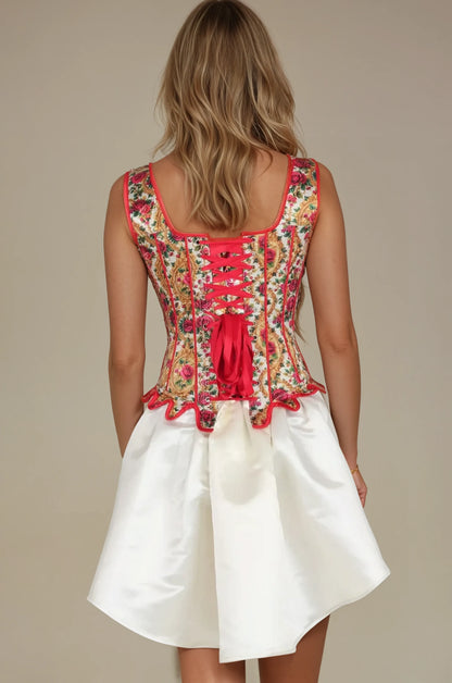Tylee Regal Red Rose Print Overbust Corset