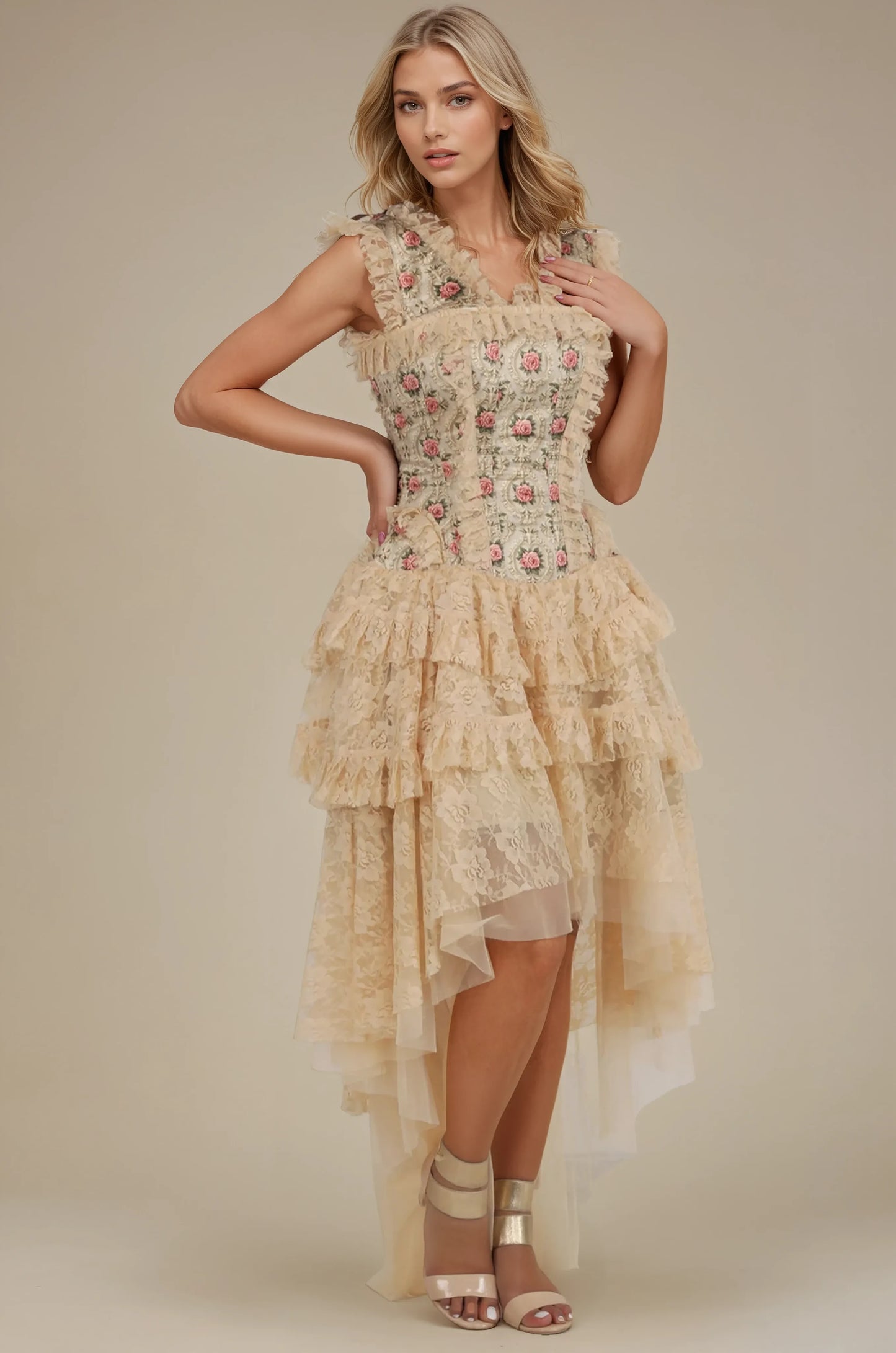 Melrose Rose Floral Satin Corset Dress