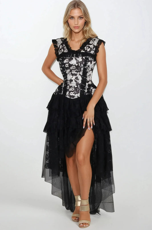 Leiah Abstract Monochrome Floral Corset Dress