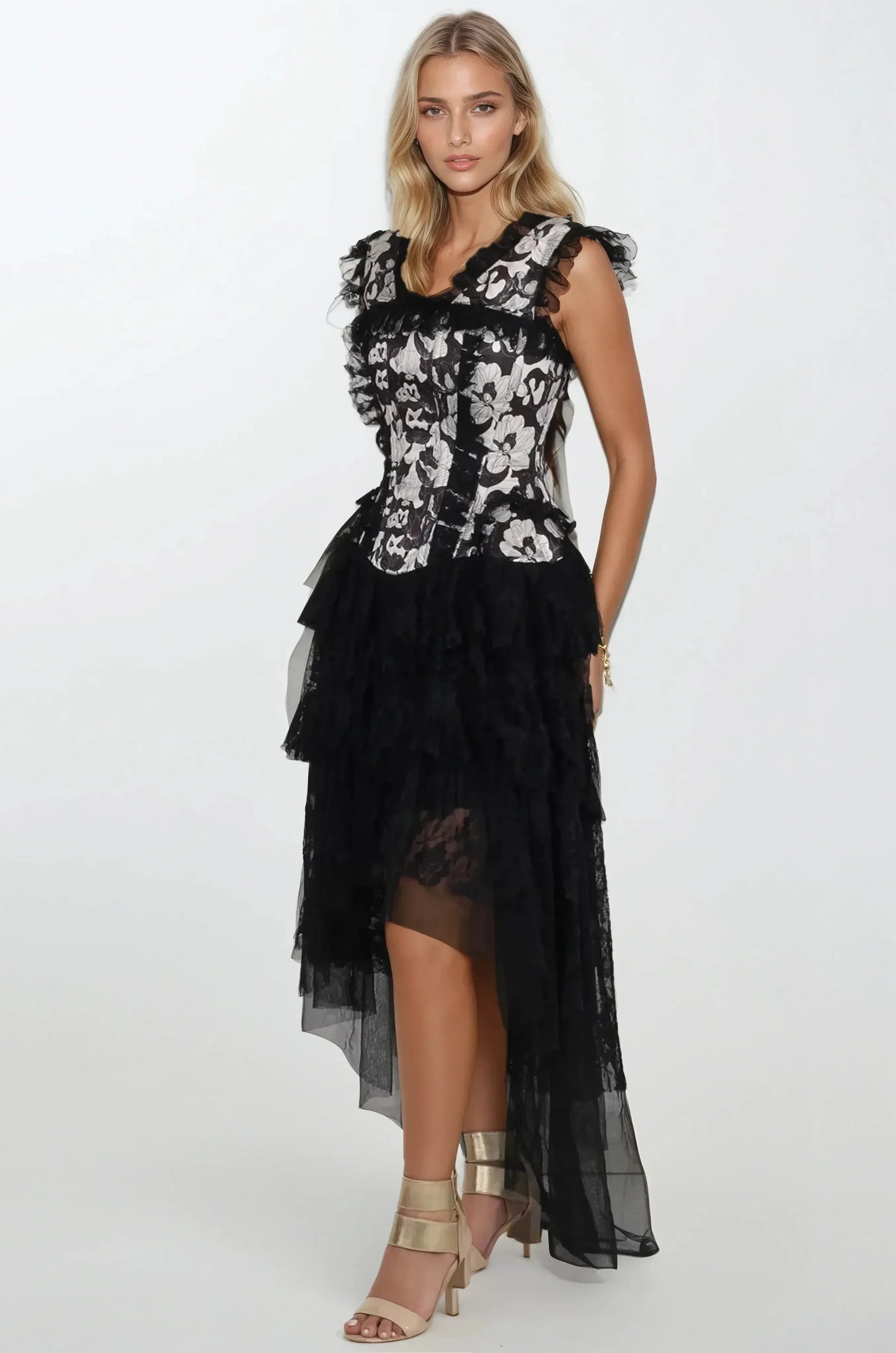 Leiah Abstract Monochrome Floral Corset Dress