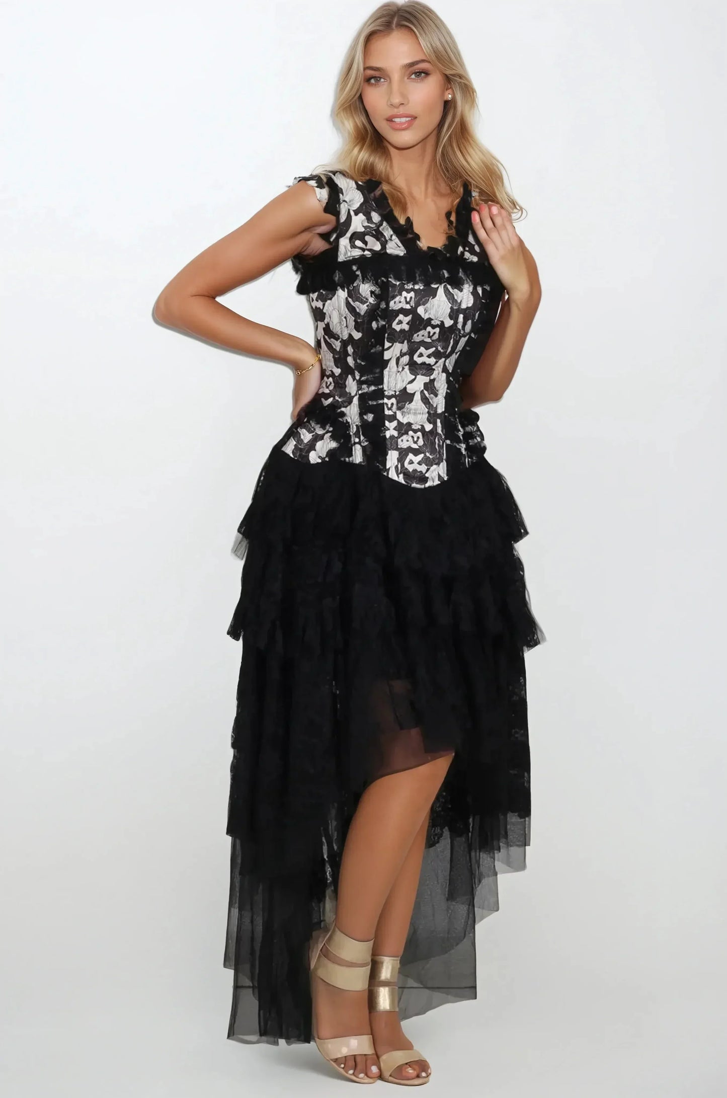 Leiah Abstract Monochrome Floral Corset Dress
