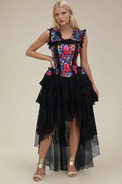 Goldia Vivid Painted Florals Corset Dress