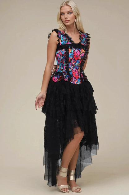 Goldia Vivid Painted Florals Corset Dress