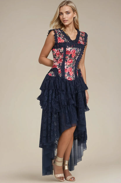 Jolyne Midnight Garden Floral Corset Dress