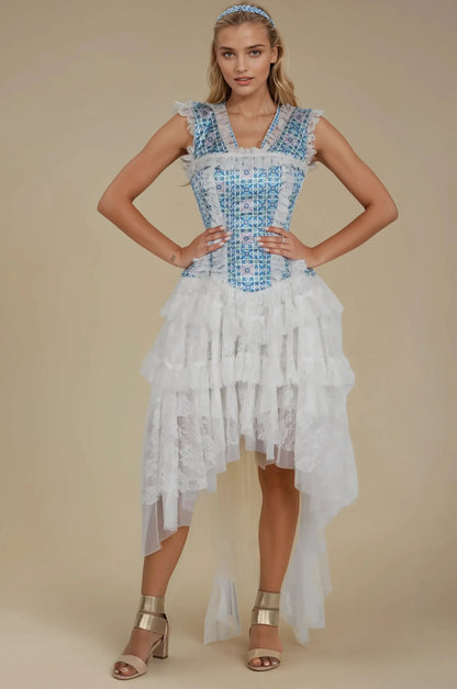 Brenlee Geometric Floral Corset Dress