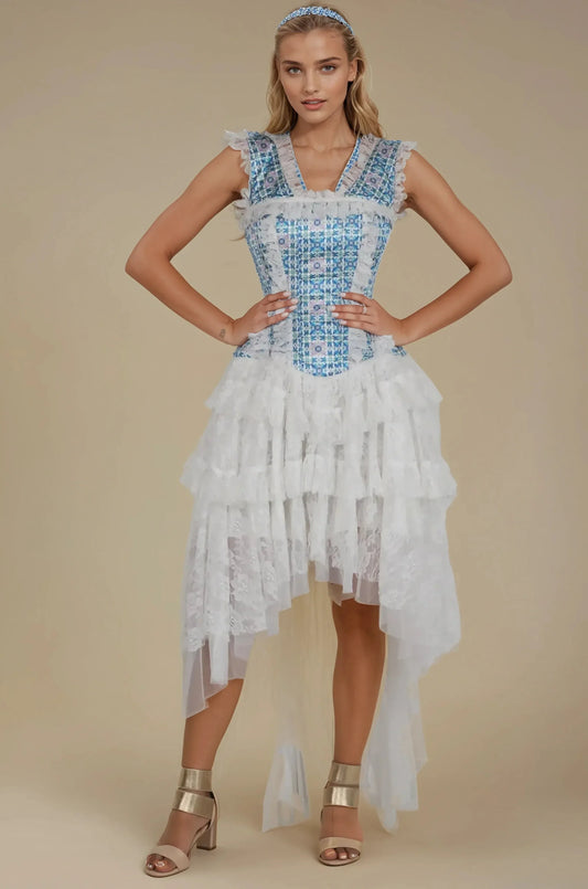 Brenlee Geometric Floral Corset Dress