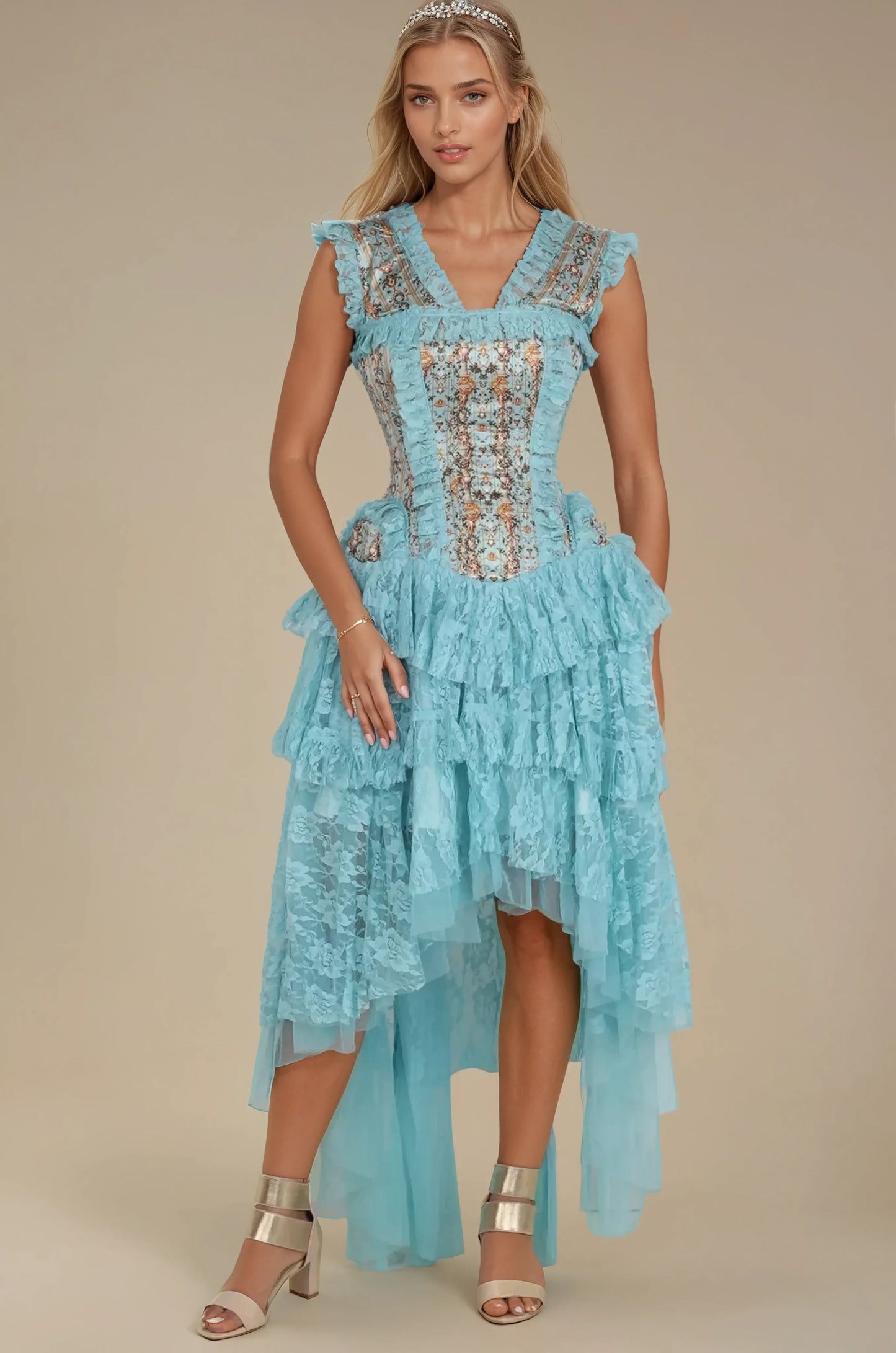 Terrye Geometric Floral Corset Dress