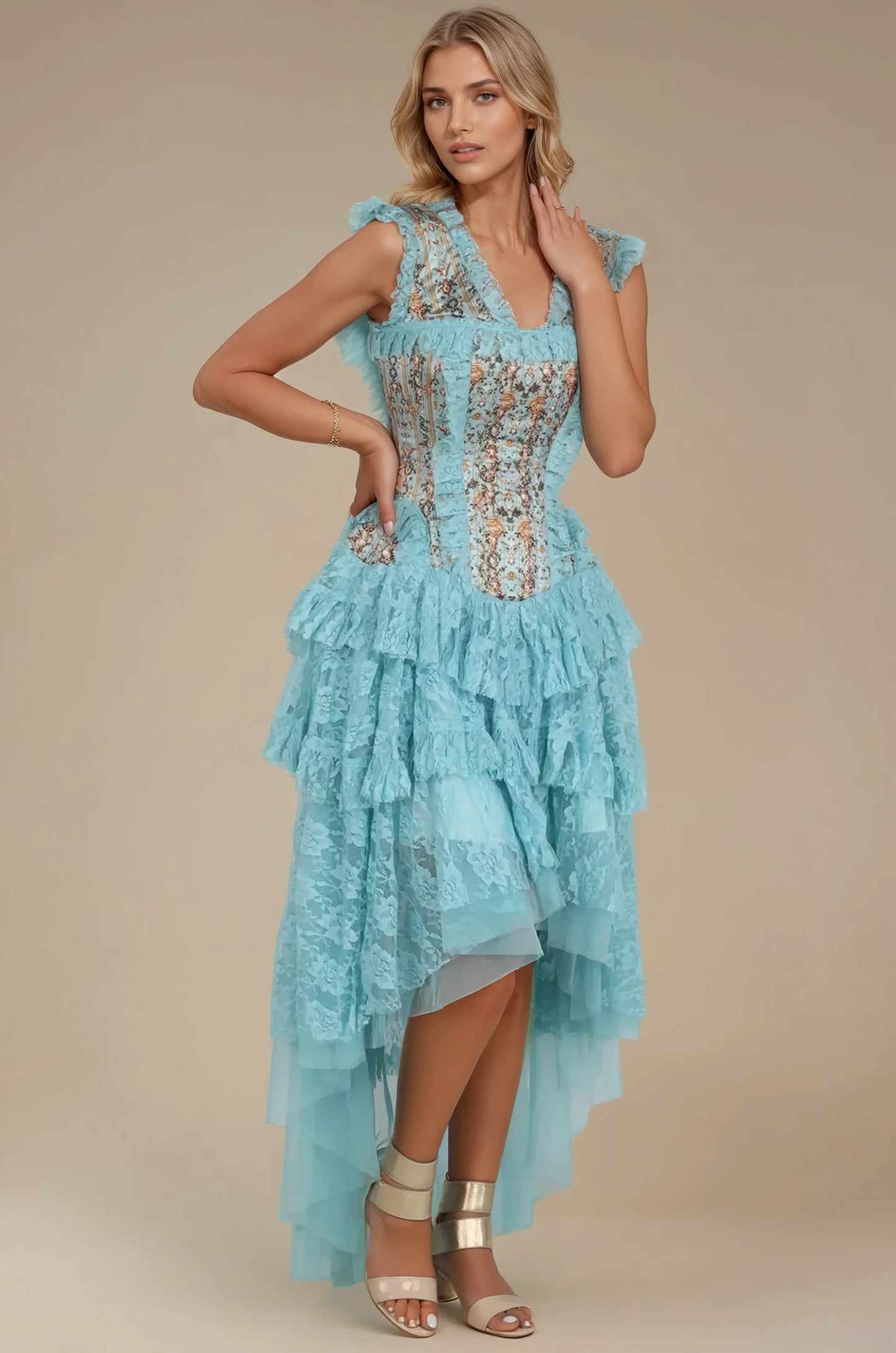 Terrye Geometric Floral Corset Dress