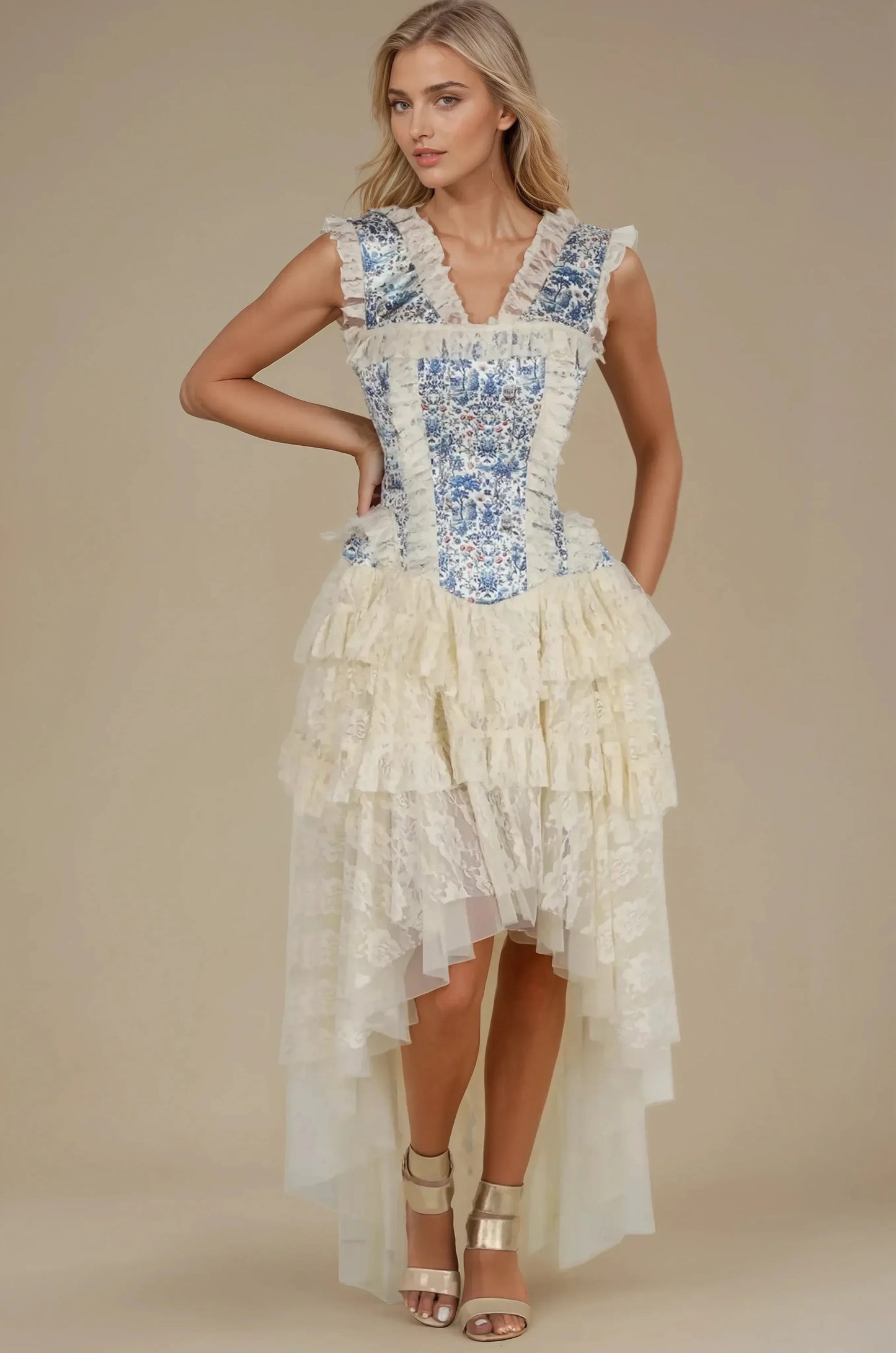 Connie Regal Voyage Print Satin Corset Dress