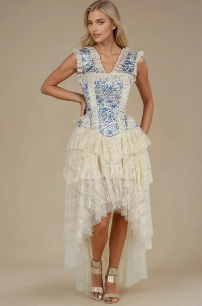 Connie Regal Voyage Print Satin Corset Dress